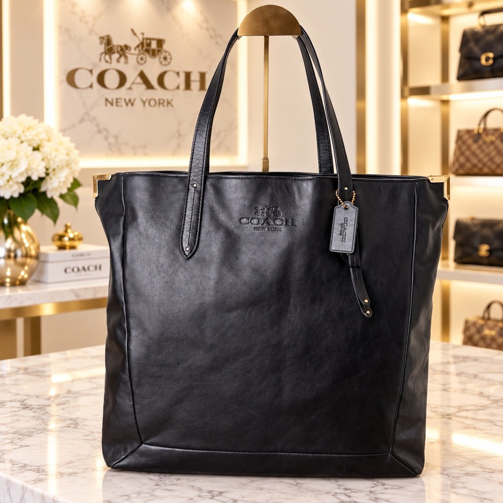 Coach Josie Black Soft Leather Tote Bag Gold Hardware F31405